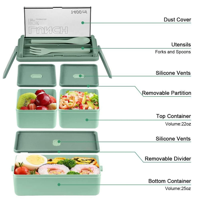 Japanese Style 2-storey Bento Box (Free Spoon and Fork Set)