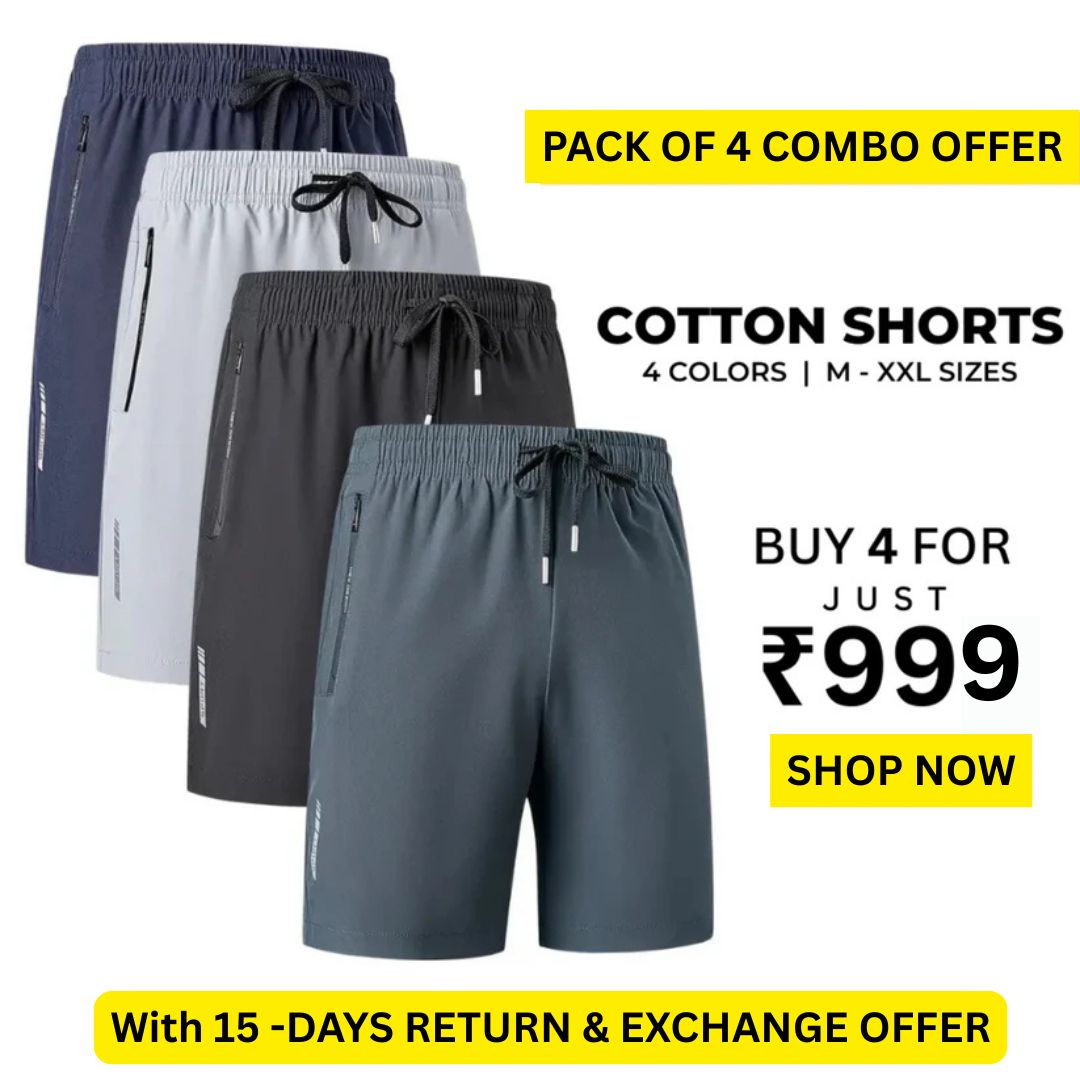 Men's Trendy Stretchable Cotton Shorts (Pack of 4)